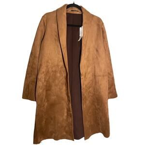 NWT T Tahari Jacket Womens Large Brown Faux Leather Open Front Size L